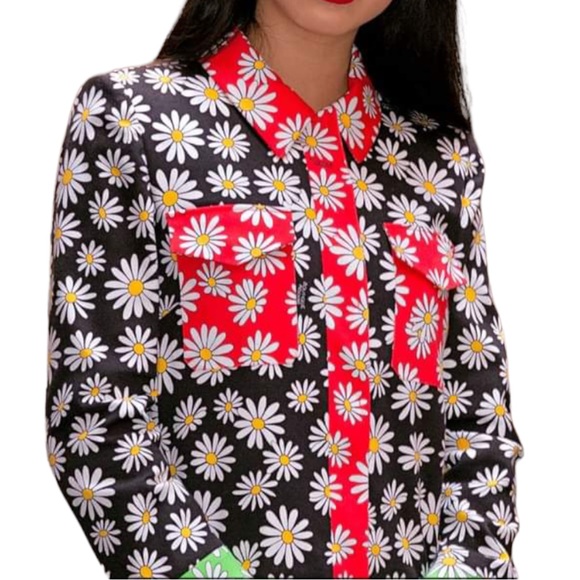 Moschino Boutique x Free People Daisy 4 | Sm Black Red Colorblock Floral Jacket - Picture 6 of 10